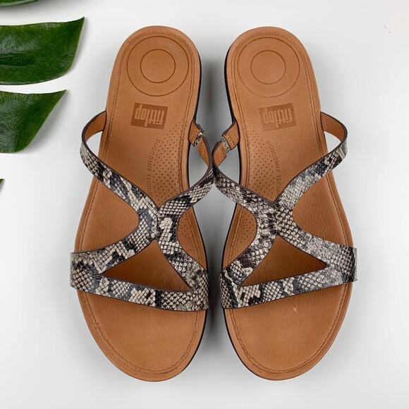 FitFlop Strata Slide Sandals Snake Effect Leather Slip On Women's 7 - Picture 1 of 9